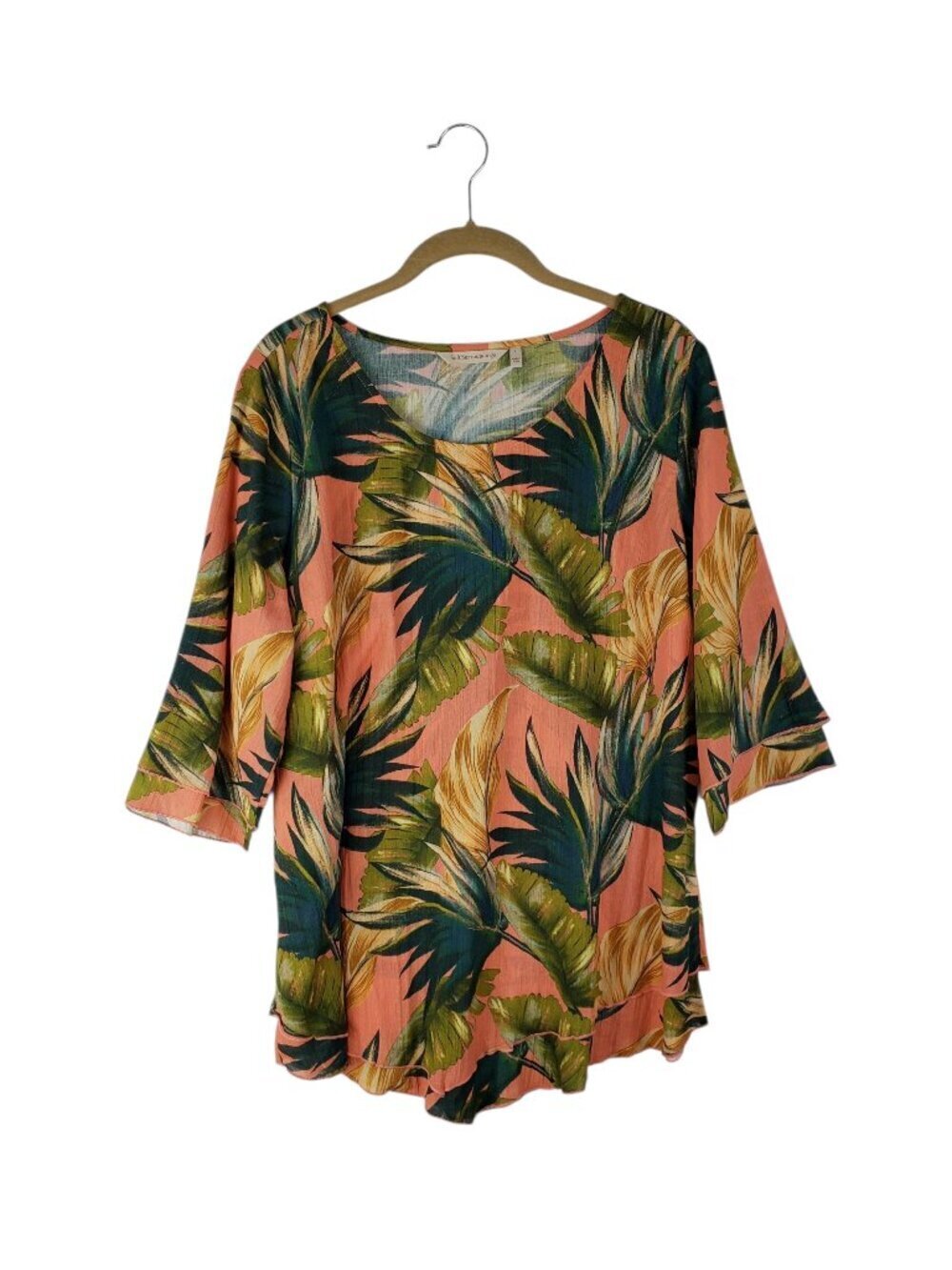 Soft Surroundings Siesta Key Tunic Top Coral Tropical Leaf Cotton Womens Large